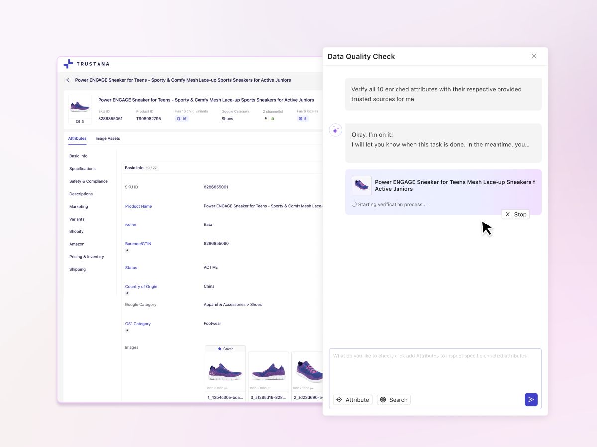 Concept: Attributes Data Source verification with AI enterprise product design