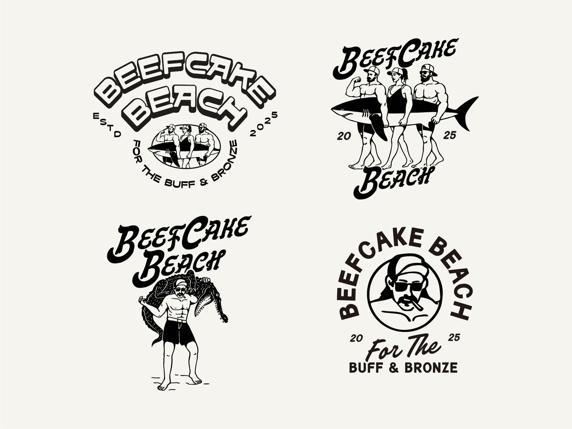 Beefcake Beach: Apparel Illustration Vol. V apparel badge design badge logo beach bodybuilder branding crocodile florida graphic design gym hat logotype merchandise monogram monoline retro retro branding surfing tshirt vintage illustration