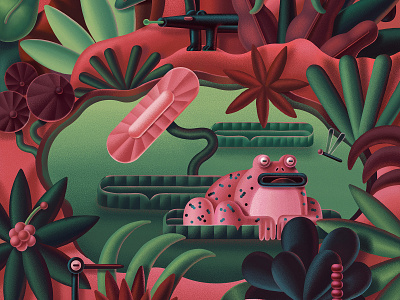 Frog bird character digital digitalillustration flowers forest frog illustration jungle nature plants