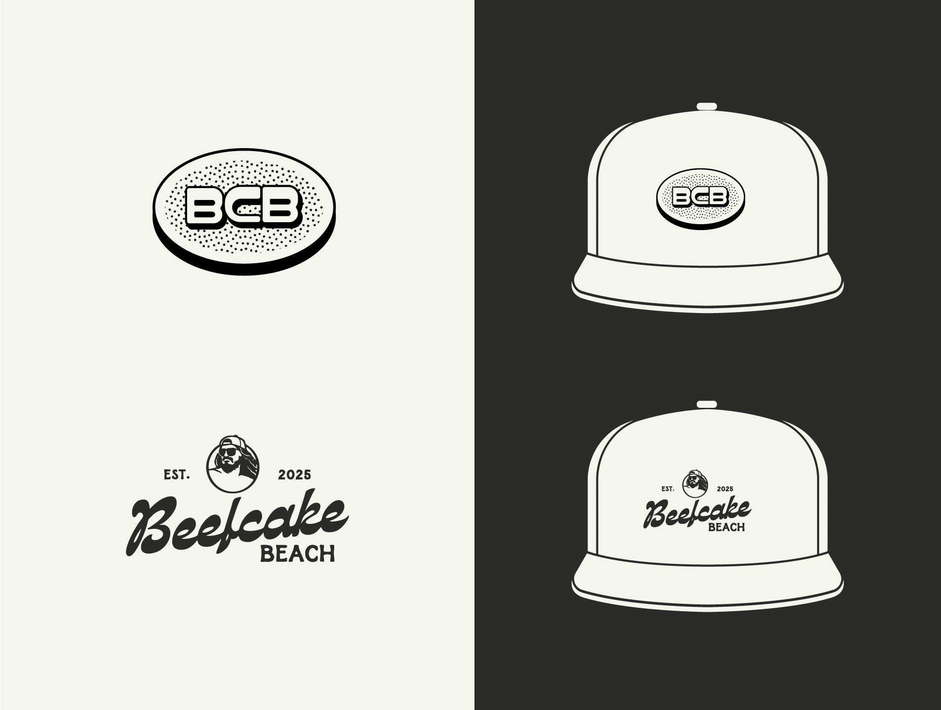 Beefcake Beach: Classic Snapback Vol. V apparel badge design badge logo beach bodybuilder branding crocodile florida graphic design gym hat logotype merchandise monogram monoline retro retro branding surfing tshirt vintage illustration