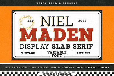 Nielmaden Font bold display display logo heritage niel maden nielmaden nielmaden font retro slab variable font vintage