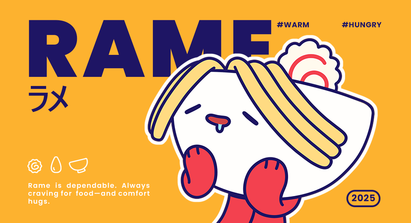 RAME - Ramen Character Cartoon animation branding branding ramen cartoon cartoon character character design creature design graphic design illustration japan japanese japanese cartoon logo mascot ramen ramen character ramen mascot ui