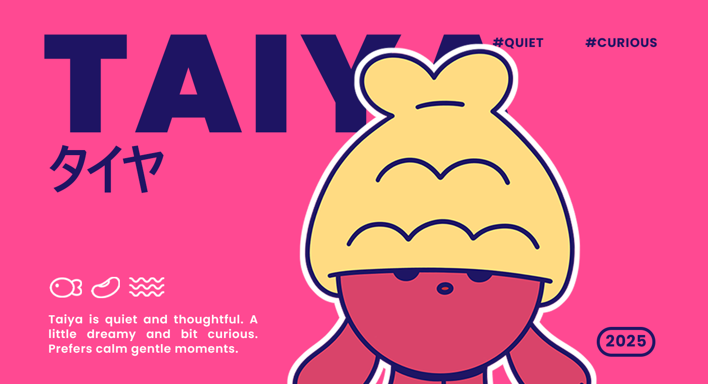 Taiya - Taiyaki Cartoon Character animation branding cartoon cartoon character character design creature cute design graphic design illustration japan japanese kawaii logo mascot mascot cartoon pink red takiyaki ui