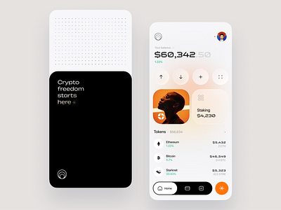 Crypto Wallet App UI app design blockchain clean ui crypto crypto app crypto wallet dark mode dashboard finance fintech interaction minimal mobile app nft product design ui ui design ux wallet web3