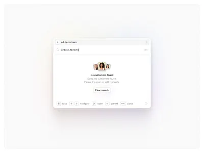 No customers found — Untitled UI cmdk commandk empty state quick search search menu search results ui design user interface