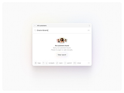 No customers found — Untitled UI cmdk commandk empty state quick search search menu search results ui design user interface
