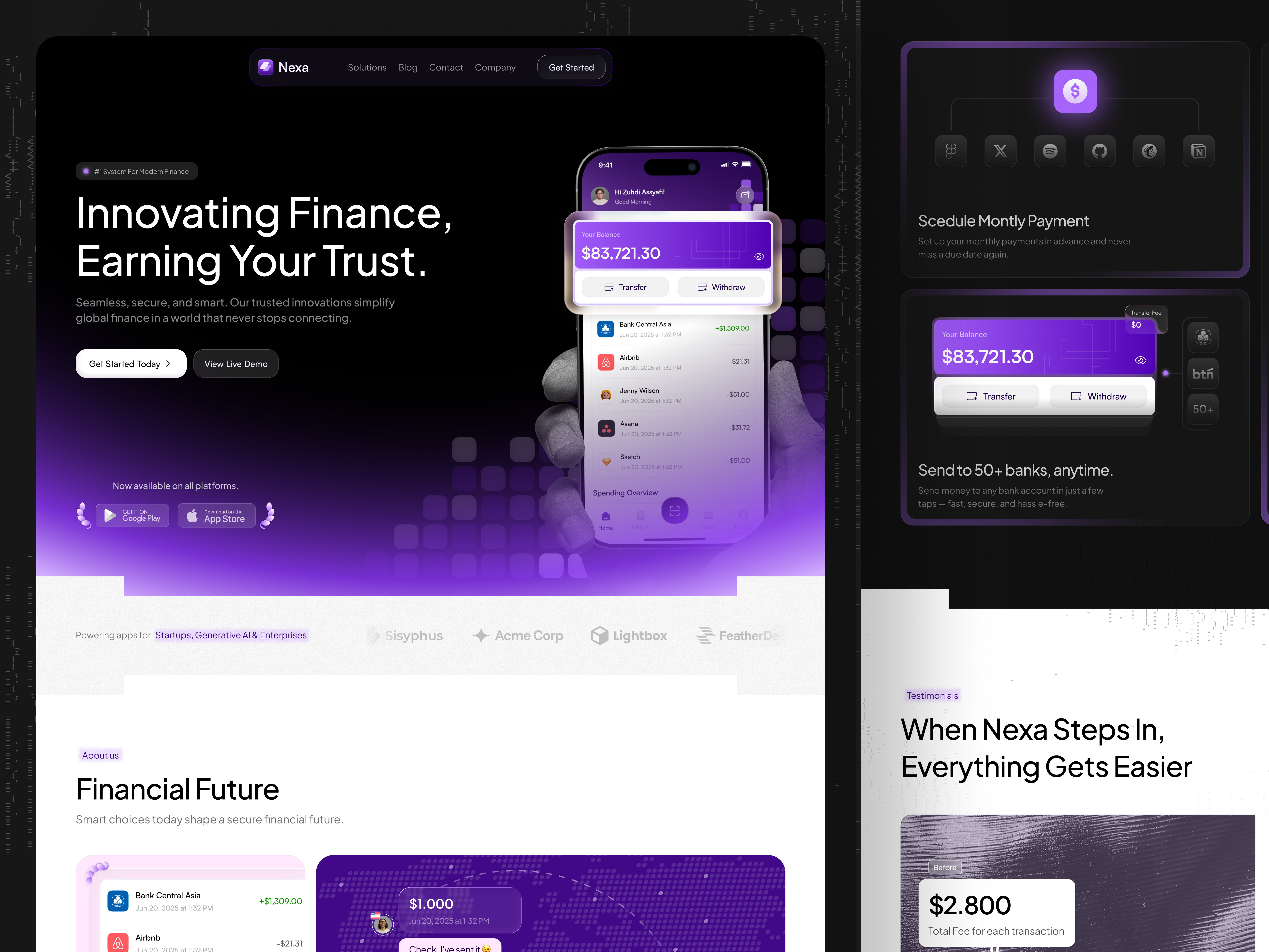 Nexa - Finance Landing Page analytics bank bank app banking app clean design finance financial fintech app graphic design landing page landingpage money savings transfer wallet web web design
