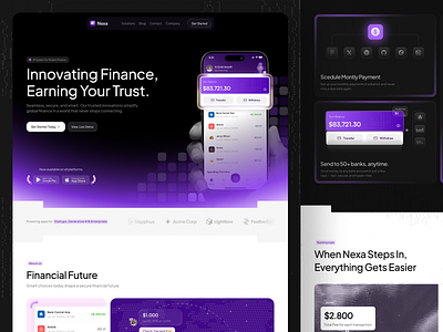 Nexa - Finance Landing Page analytics bank bank app banking app clean design finance financial fintech app graphic design landing page landingpage money savings transfer wallet web web design
