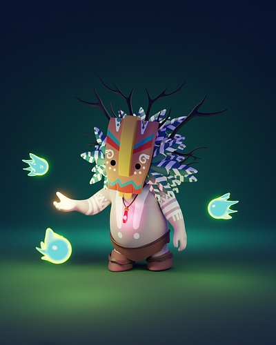 Meet Kontiki Kalani 3d illustration blender character forest illustration kontiki shaman ui