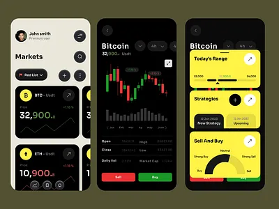 Intuitive & Modern Trading App candlestickchart cleandesign cryptoapp darkmodedesign datavisualization experince financeappui fintechui graphic design illustion minimalui mobileappdesign moderndesign tradingplatform ui userinterface uxinspiration web wireframes yellowaccent