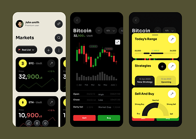 Intuitive & Modern Trading App candlestickchart cleandesign cryptoapp darkmodedesign datavisualization experince financeappui fintechui graphic design illustion minimalui mobileappdesign moderndesign tradingplatform ui userinterface uxinspiration web wireframes yellowaccent