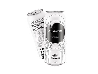 Water can 500ml astronaut black branding can design drink energy graphic design illustration label logo logotype mineral non alcoholic packaging vector water wave white