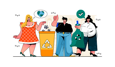 Waste Management Illustration cartoon character concept eco ecology flat garbage graphic design illustration landing page management people plastic scene sorting trash vector waste web website