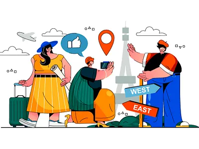 Traveling Illustration cartoon character concept flat graphic design holiday illustration journey landing page people scene summer tourism travel travelling vacation vector web website