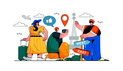 Traveling Illustration cartoon character concept flat graphic design holiday illustration journey landing page people scene summer tourism travel travelling vacation vector web website