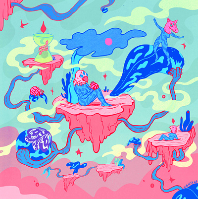 Islands. Poetry Comedy Wergleflomp illustration comedy dreamy editorial handdrawn poetry psychedelic retro surrealism women