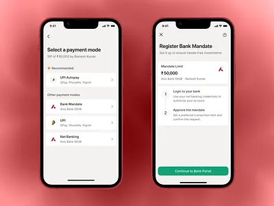 Payment Mode UI bank mandate clean ui finance app fintech interaction design investment app light mode payment flow payment select product design scripbox ui design user experience wealth management
