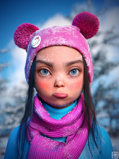 3d Girl Character - Winter Coffee 3d 3dcharacter 3dcharactermodeling 3dgirl 3dmodeling bigeyes blueyes cartoon cartooncharacter character characterdesign cute digital art girl noai portrait render stylized texturing winter