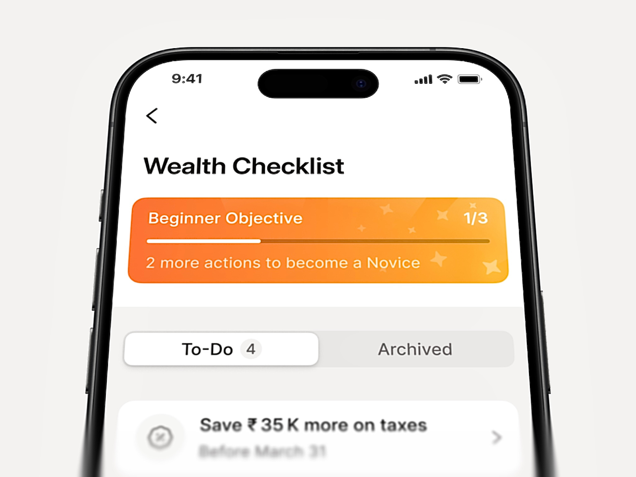 Wealth Checklist checklist design explore finance app fintech gamification goal based investing interaction design investment app mobile app personal finance product design progress tracker scripbox tast list to do ui design user experience ux design wealth management