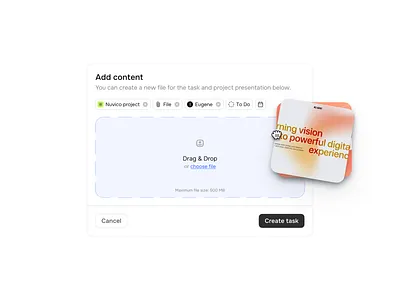 Workflow – Content Upload Modal View approve collaboration creative feedback product management productivity project management review saas workflow