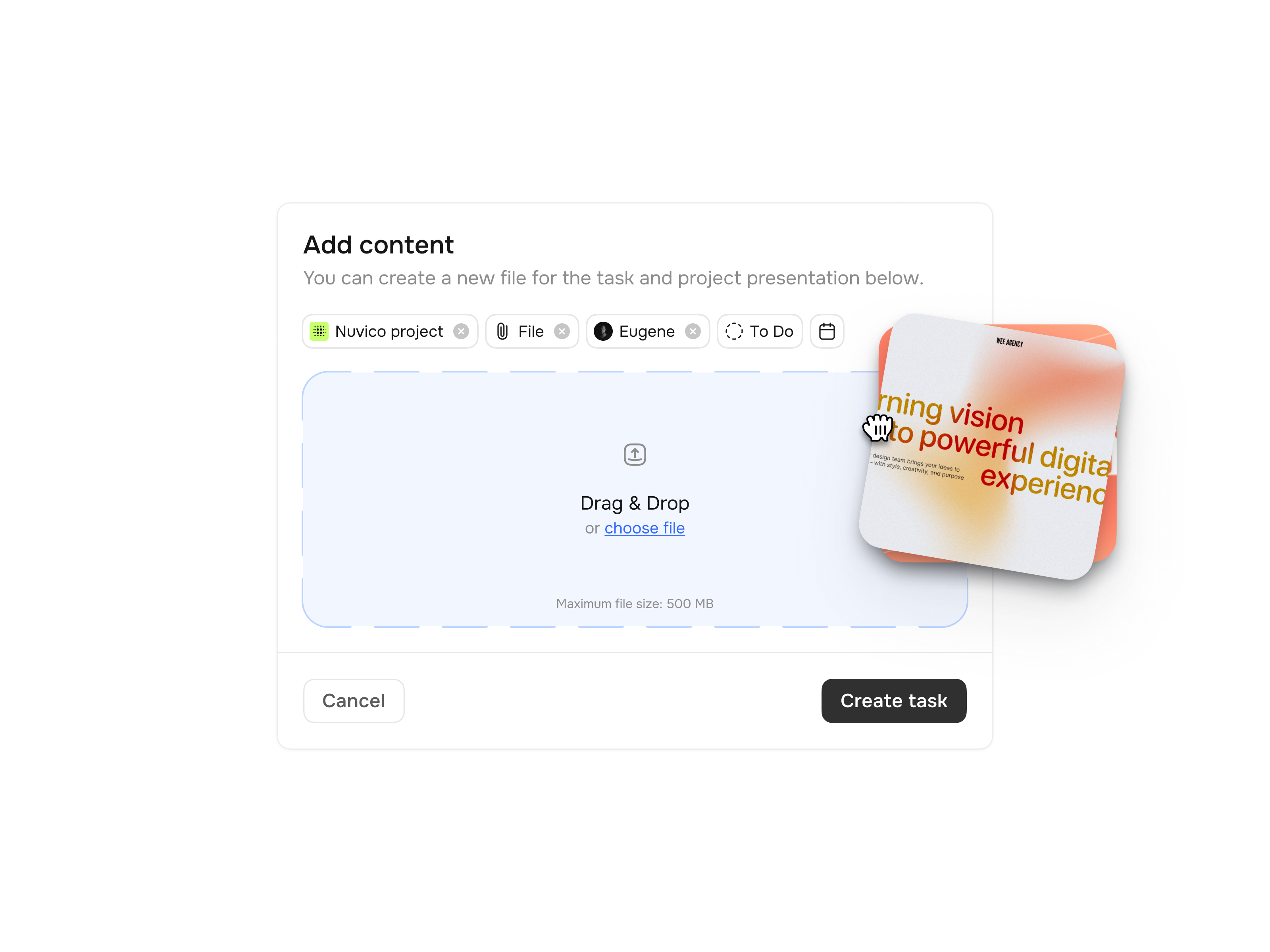 Example of Workflow – Content Upload Modal View