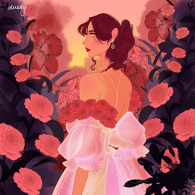 The Garden of Dusk digtal art garden illustrations procreate queen