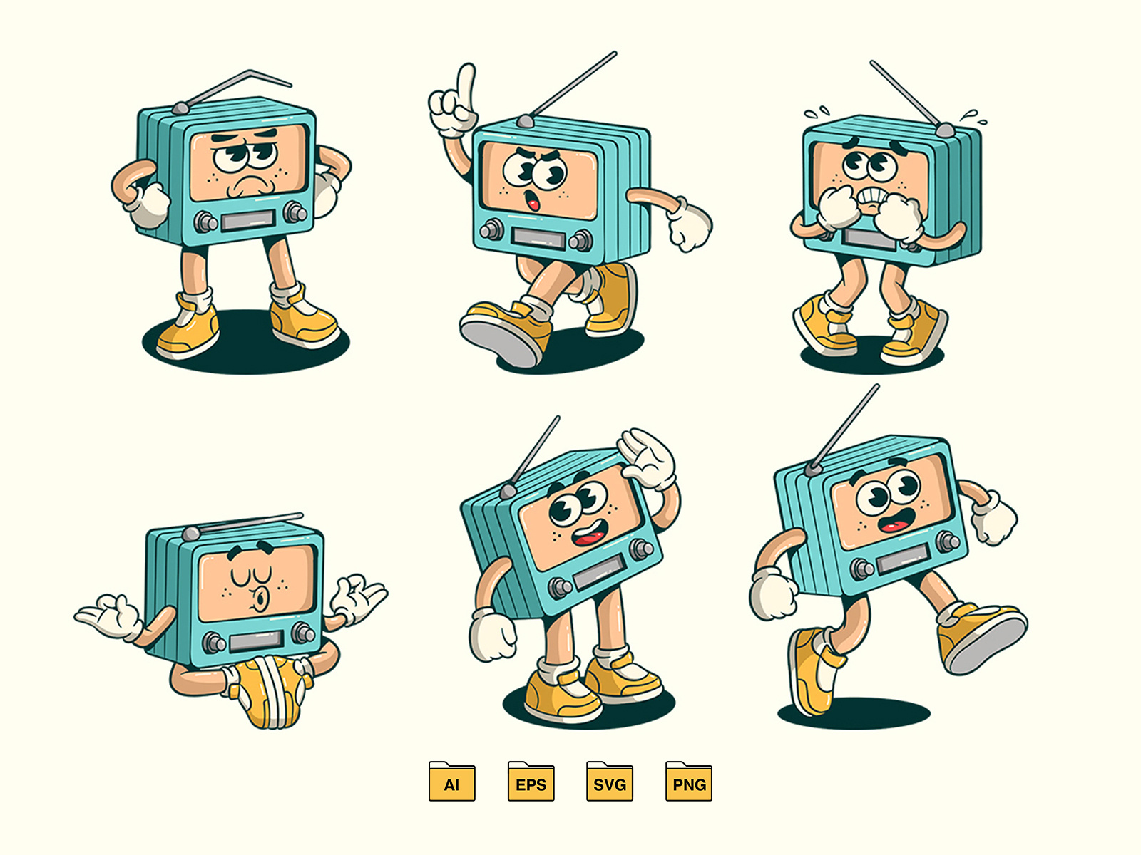 Retro Radio Characters 80s 90s branding cartoon design features graphic design illustration logo mascot object retro vector