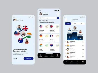 Language learning Mobile App app app design education english exam language language learning app learning mobile mobile app mobile design online course practice profile study teacher tutor tutorial ui video