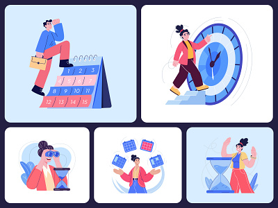 Time Management Illustration Art Set calendar clock deadline design digital efficiency focus illustration management organized planner planning productivity reminder routine schedule task time vector workflow