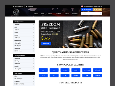 SAS Munitions // Web Design ammo ammunition ecommerce gun handgun online pistol retail rifle shop weapon web design