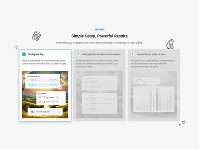 How it works b2b call center configuration desktop elements flat interface landing page process saas section steps tiles ui ux web website