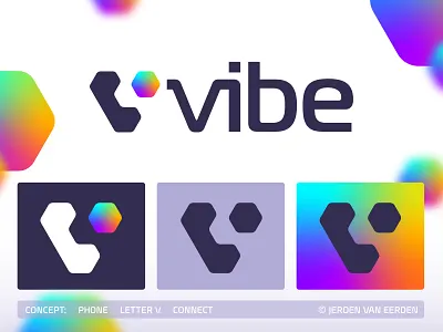 Vibe - Logo Design 📞 app branding call connect creative logo design freelance logo gradient logo hexagon jeroen van eerden letter v lettermark logo modern logo design monogram phone telecom vibe wordmark