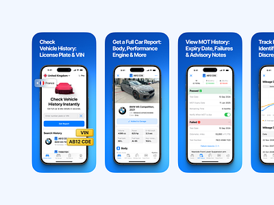 Car Check App screenshots app store aso automotive branding car check design figma gradient graphic design illustration ios iphone mockup modern play market screenshots templates typography ui