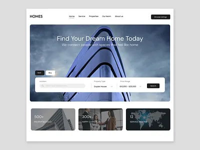 Modern Real Estate Website Homepage UI branding propertyweb realestate ui uidesign uxdesign webdesign
