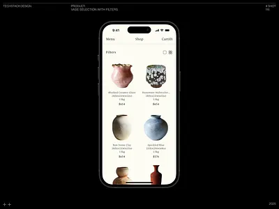 Vase Selection with Filters animation e commerce filters mobile ui ux vases