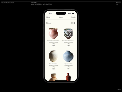 Vase Selection with Filters animation e commerce filters mobile ui ux vases