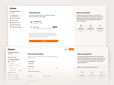 Client Onboarding Flow bento cards clean compliance dashboard flat form minimal onboarding product design saas shadcn shadcnui step flow tailwind ui