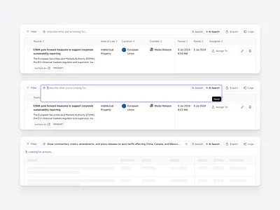 AI Regulations Search ai input clean clean layout dashboard document filters flat law dashboard legaltech minimal regulation viewer saas search shadcn shadcnui table ui tailwind ui white ui
