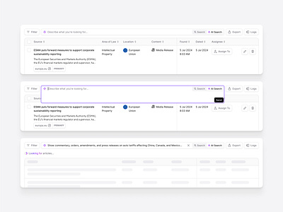 AI Regulations Search ai input clean clean layout dashboard document filters flat law dashboard legaltech minimal regulation viewer saas search shadcn shadcnui table ui tailwind ui white ui