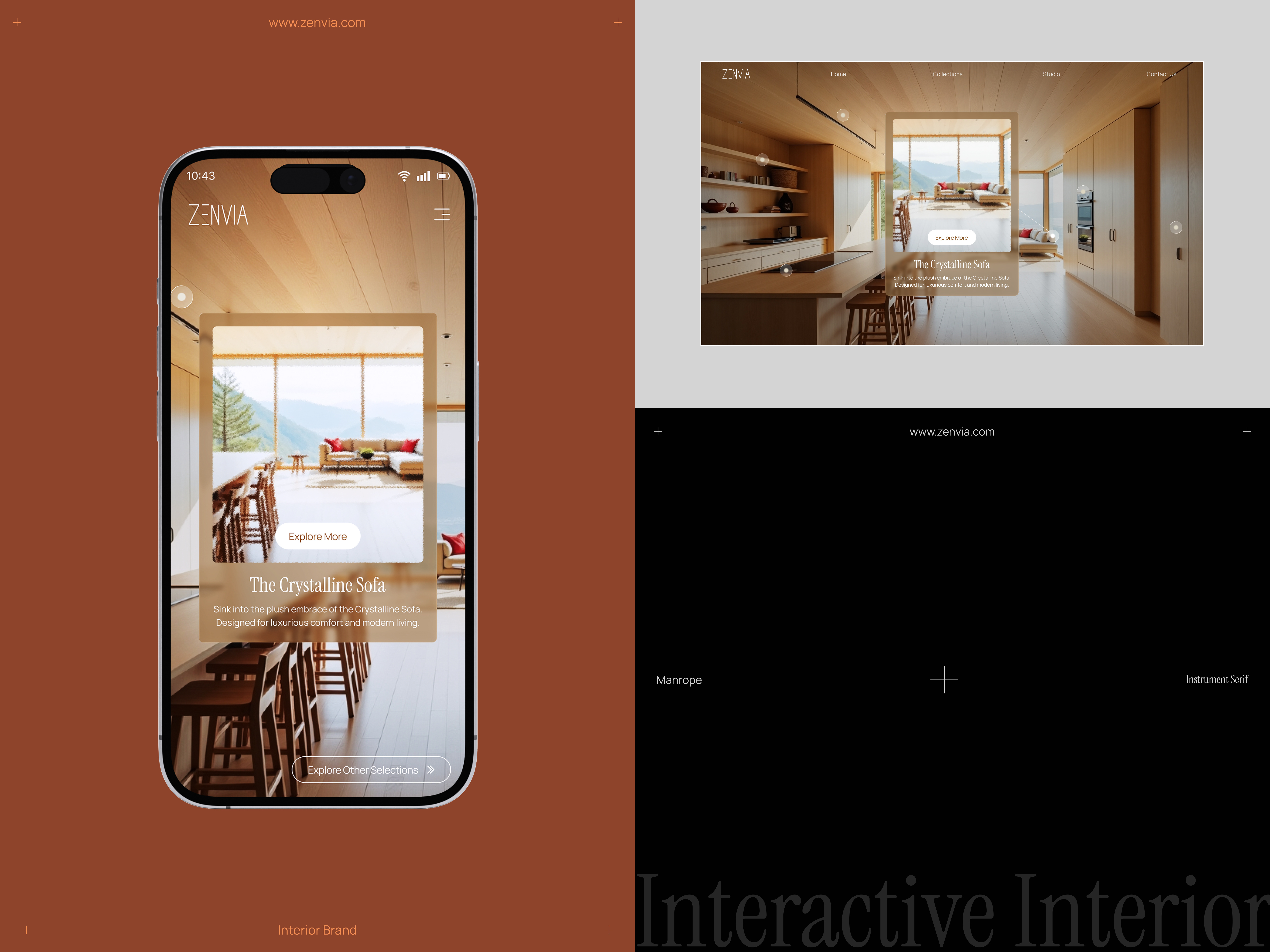 Zenvia | Interior Brand Experience brand identity branding clean furniture gallery house home house interior interior agency interior logo landing page logo luxury minimal ui modern uiux design vexo lab web design website layout zenvia