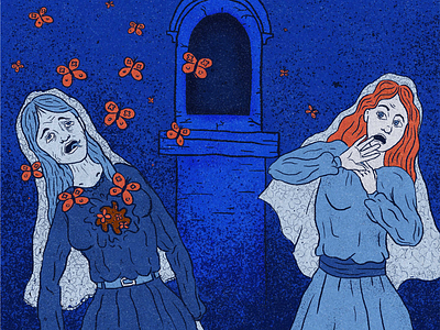 Illustration Inspired by Istrian Folk Legend blue cultural heritage dark digital illustration drawing folk legend illustration istrian orange witch