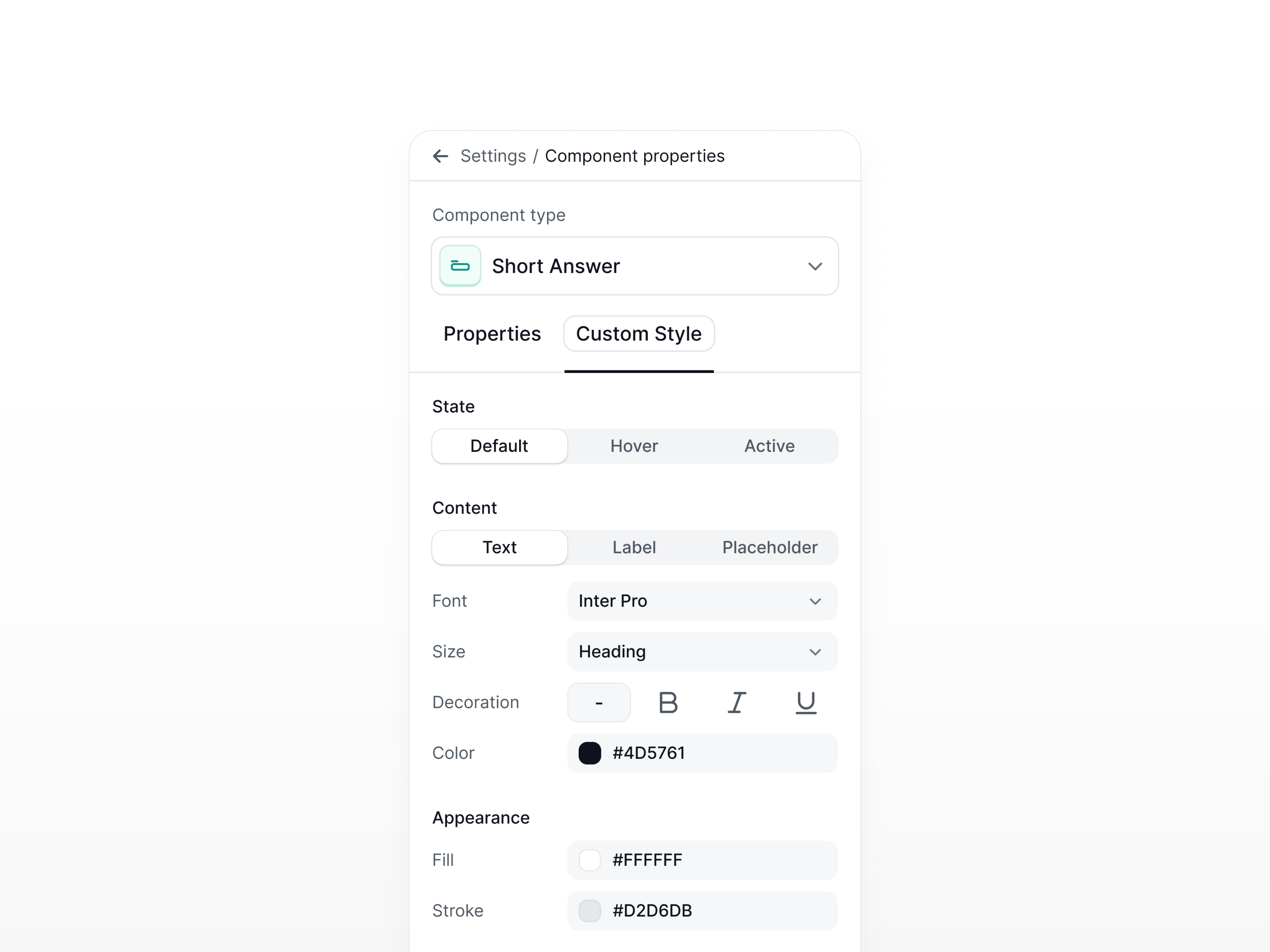 Properties panel clean component component properties panel properties properties panel saas settings sidebar ui ux