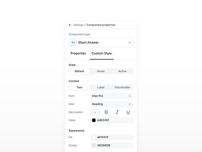 Properties panel clean component component properties panel properties properties panel saas settings sidebar ui ux
