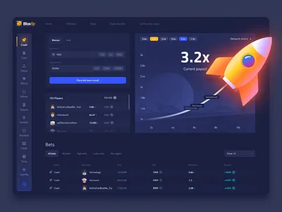 BloxFlip - Crash Game bet betting bloxflip casino casino crash casino design crash crypto casino design gambling gambling site game interface nft game rocket sport betting ui ux web casino web design web3