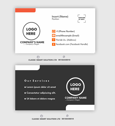 Business Card - Orange canva coreldraw easily editable professional business card