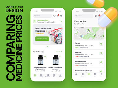 Mobile App for Comparing Medicine Prices android business design system farmacy flutter ios medicine mobile app design pharmacy pills ui design ui kit uiux design ux design