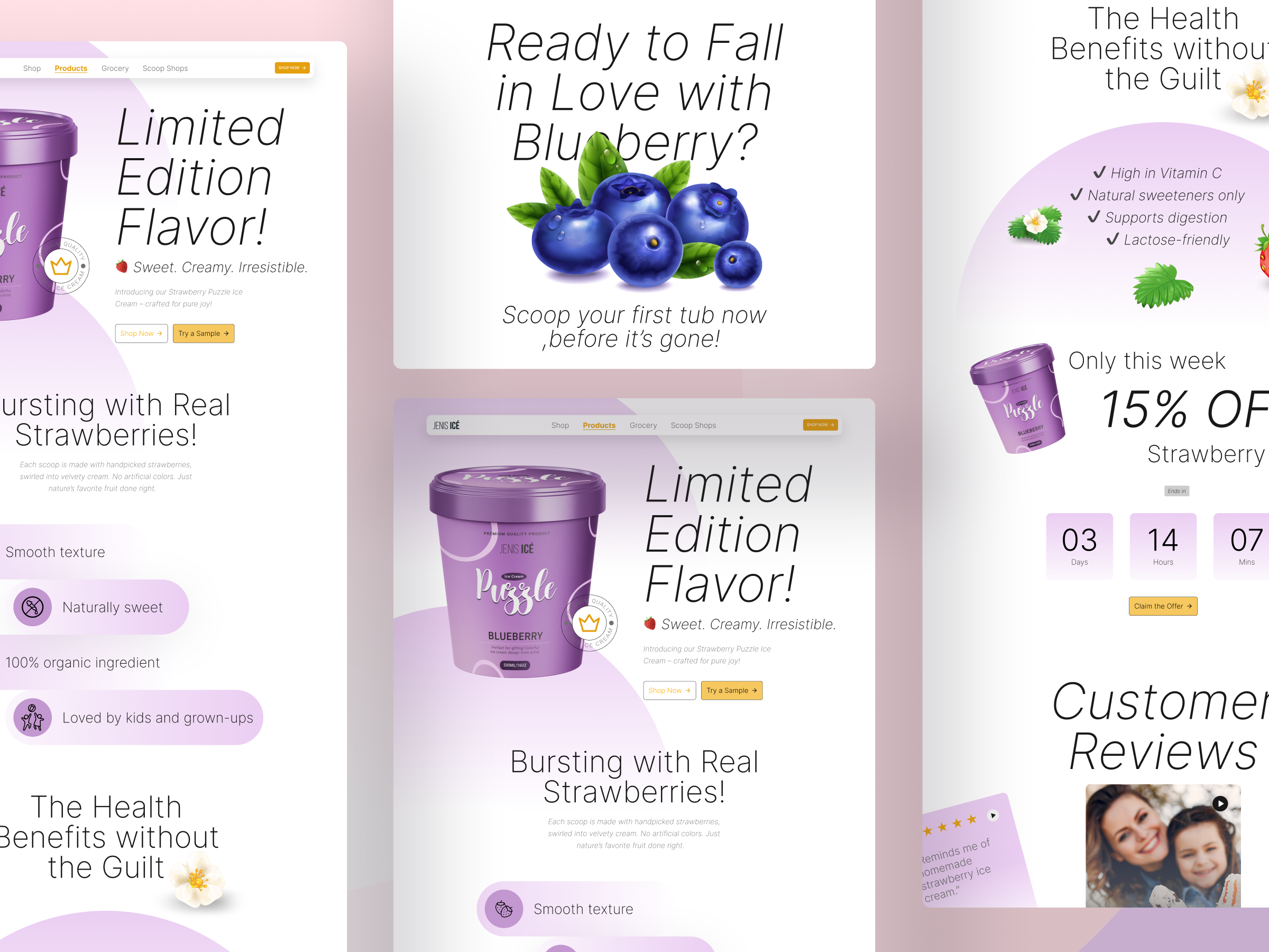 Jenis Ice – Flavor-Focused Landing Page branding buy details ecommerce ice cream landing page marketing minimalist modern web online store product details shop shopify store ui design website design