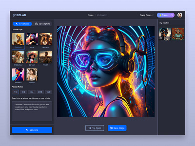 Swap Face page aitools creativeai designprocess dribbble dribbbleshot faceswap figma freelancedesigner golabai imagegeneration mobileapp mvp productdesign uidesign uxdesign
