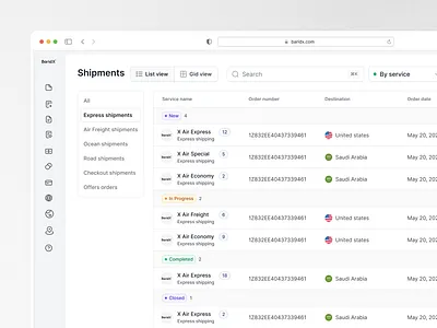 BaridX Shipments Dashboard – Dual View UX for Scalable Logistics darkmode dashboarddesign deliveryapp enterpriseux figmadesign freightux gridui interactiondesign logistics productdesign saasdesign shipmentdashboard shipmenttracking shippingplatform tableui transportationtech uidesign uxcase study uxdesign webappdesign