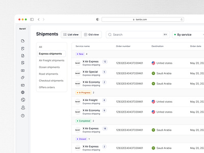 BaridX Shipments Dashboard – Dual View UX for Scalable Logistics darkmode dashboarddesign deliveryapp enterpriseux figmadesign freightux gridui interactiondesign logistics productdesign saasdesign shipmentdashboard shipmenttracking shippingplatform tableui transportationtech uidesign uxcase study uxdesign webappdesign